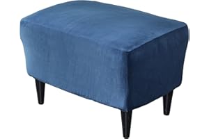PENDEJATO Stretch Ottoman Covers, Velvet Ottoman Slipcover Rectangle Storage Stool Cover Footstool Slipcover for Living Room Furniture Protector (Navy)