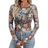 SKYZOO Floral Mesh Long Sleeve Lace Sheer See Throught Cute Going Out Summer Tops Spring Fashion Clothes 2025