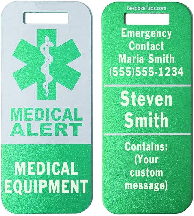Medical Alert Tag Medical Equipment Customized Engraved Info (Green