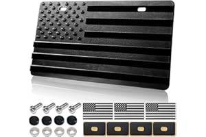 ZXFOOG American Flag License Plate for Front Bumper, Black Thick ABS Plastic Car Tag Plate with 3D Embossed USA Flag Pattern, with Screws, Patriotic Decals