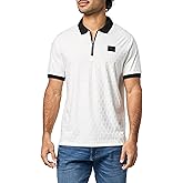 KARL LAGERFELD Men's Straight Chest Logo 1/4 Zip Collared Polo