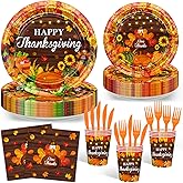 Avezano 144 pcs Thanksgiving Paper Plates and Napkins Disposable Happy Thanksgiving Plates and Napkins Tableware Sets Autumn Harvest Themed Party Decorations Serve 24