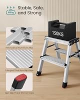 SONGMICS 2 Step Aluminium Ladder 150 kg Load Capacity Foldable Lightweight view 4