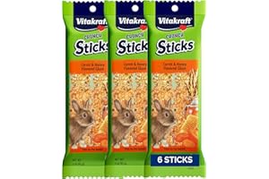 Vitakraft Crunch Sticks Rabbit Treat - Triple-Baked Rabbit Chews with Natural Wood Center - Crunchy & Nutritious Treats for Small Animals (Carrot and Honey, Pack of 6)
