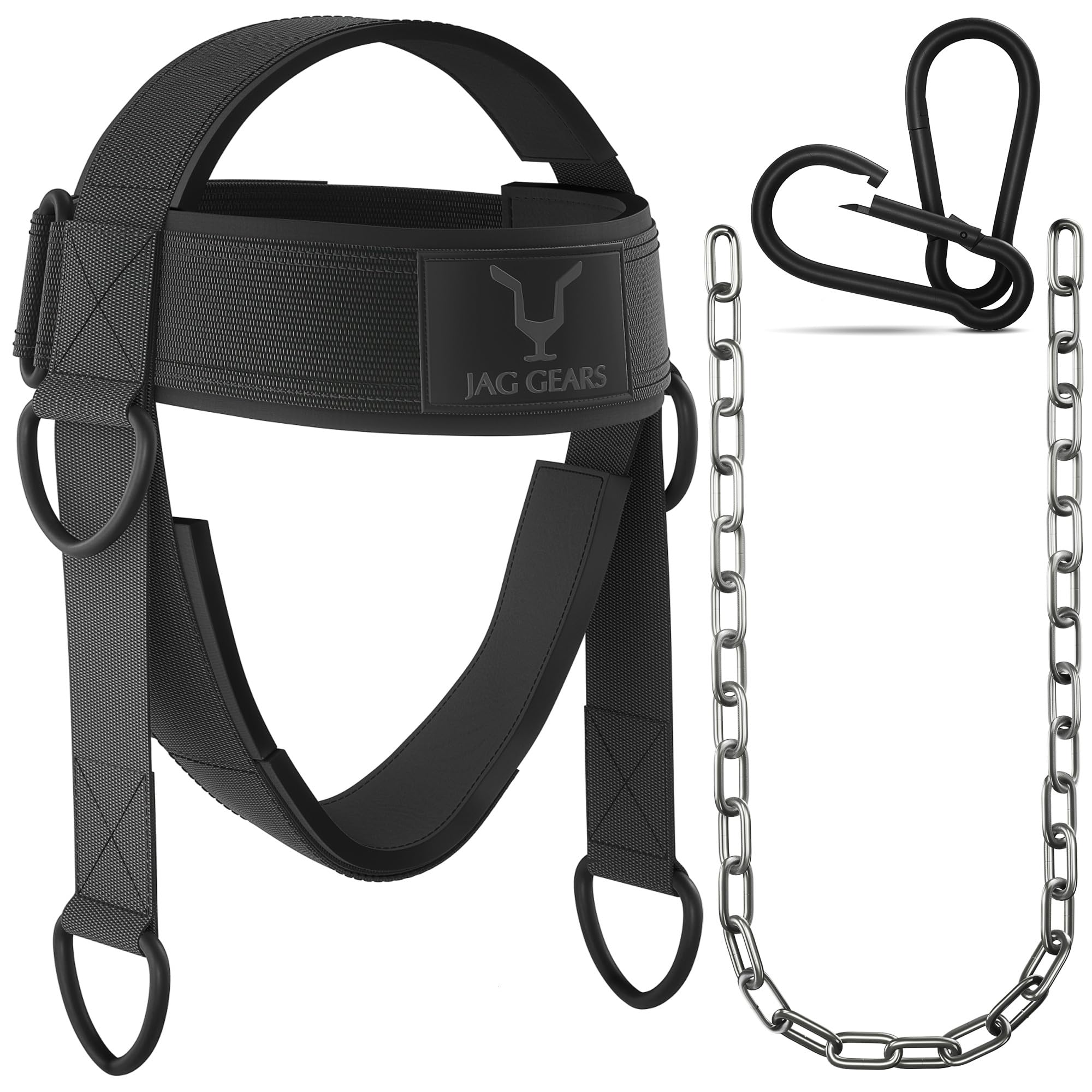 Neck Harness Weight Lifting Training - 7 mm Neoprene Padded Neck Trainer with 110 cm Long Adjustable Steel Chain for Neck Training - Head Harness Exerciser for Gym and Strenghth Training (Black)