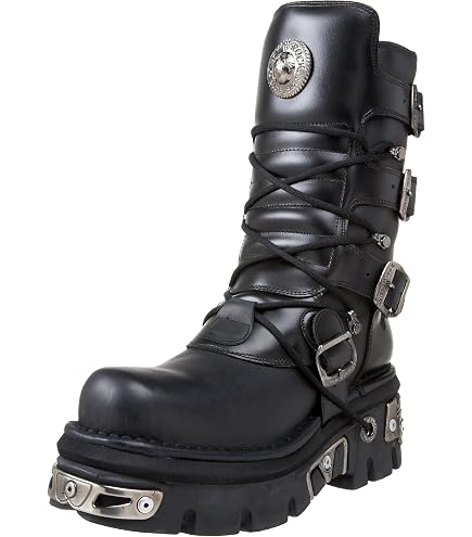 Amazon.com | New Rock Unisex M.373-S4 Metallic Black 100% Leather