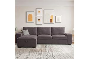 ASHOMELI 99“ Convertible Sectional Sofa,L Shaped Couch,Multi-Functional Reversible Sofa with USB and Type-C Charging Ports, Storage Space, Breathable Fabric (Dark Gray)