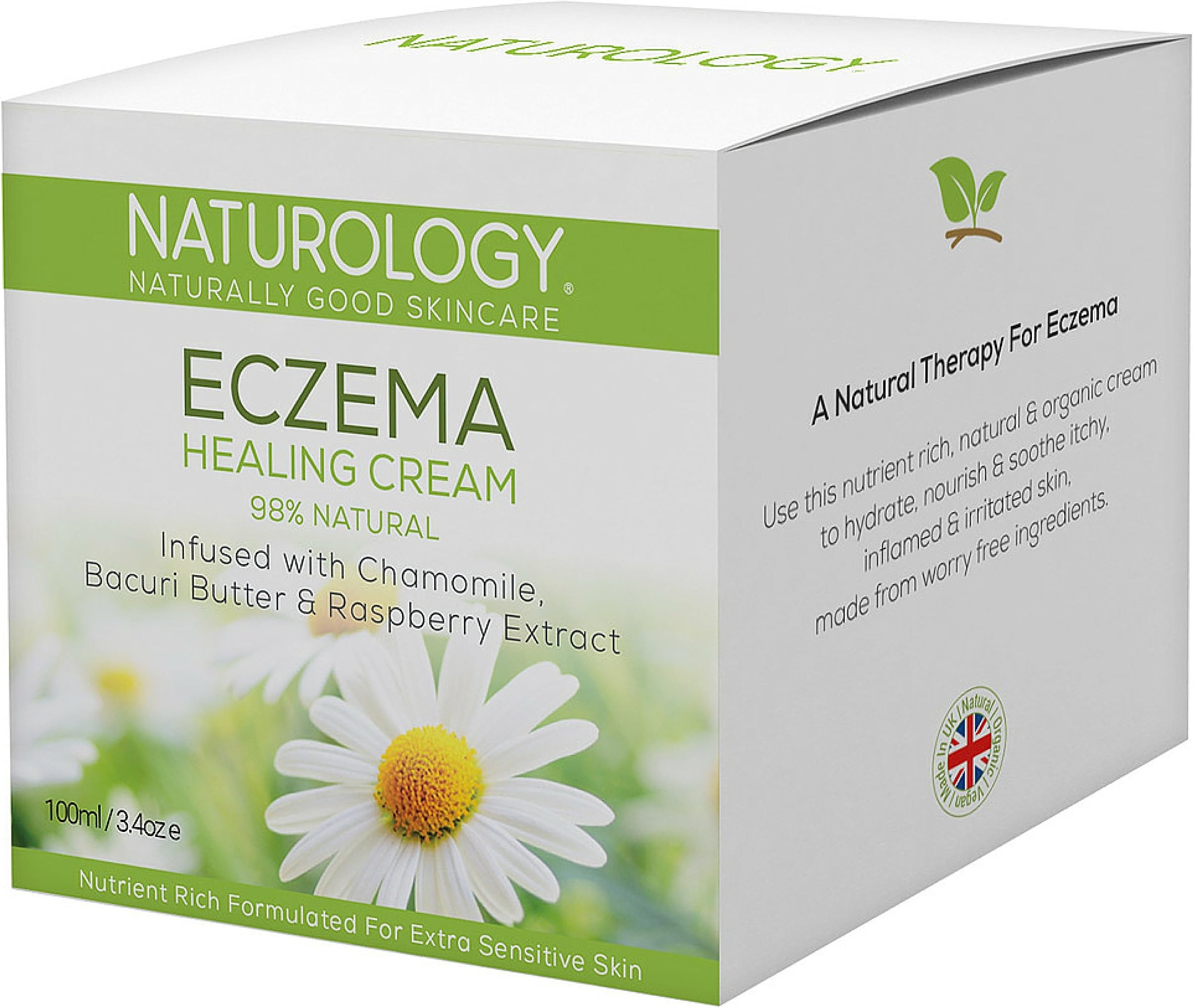 Naturology Eczema Cream 98% Natural & Organic Moisturising Treatment For Your Face, Hands & Body, The Best Remedy To Calm & Soothe Sore Irritated Skin 100ml