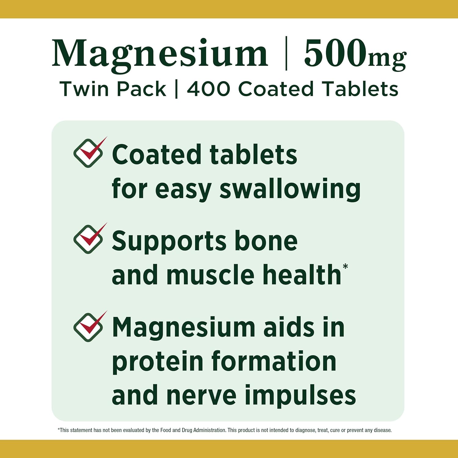 Nature's Bounty Magnesium by Nature's Bounty, 500mg Magnesium for Bone & Muscle Health, Twin Pack 400 Tablets, 400 Count: Health & Personal Care