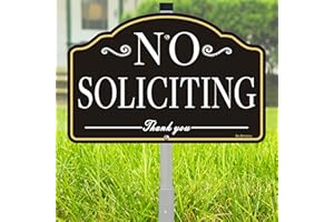 BMYTOO 1 Pack No Soliciting Sign for House- with 28" Alloy Stake - 12" x 8" Metal No Soliciting Yard Sign for Home- Aluminum No Solicitors Sign - No Solicitation Signs for Home - No Fade & Rust-Free
