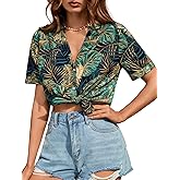 Verdusa Women's Collared Button Up Short Sleeve Tropical Shirts Hawaii Blouses