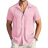 COOFANDY Men's Casual Button Down Shirts Short Sleeve Textured Summer Beach Shirt with Pocket