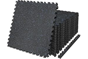 AIRHOP 0.79in Thick 48 Sq Ft Exercise Equipment Mats, 12 Tiles Upgraded Rubber Top with High Density EVA Foam, Large Interlocking Puzzle Gym Flooring for Home Gym, Heavy Weight Workout,Black & Blue