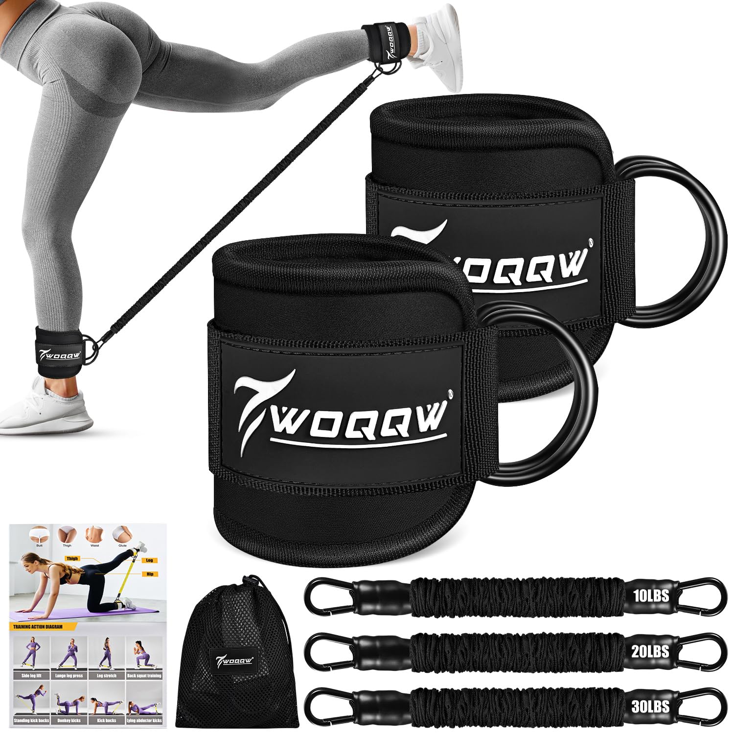 Photo 1 of Ankle Resistance Bands with Cuffs, Leg and Glutes Workout Equipment, Resistance Bands with Ankle Straps for Cable Machine Kickbacks, Booty Workouts, Lower Body Exercises - Home Gym Exercise Equipment