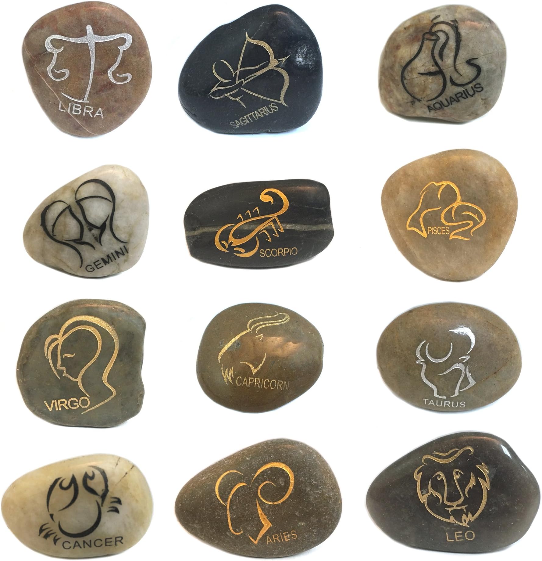River Stone Magnets Zodiac 12-Pack (Aquarius, Pisces, Aries, Taurus, Gemini, Cancer, Leo, Virgo, Libra, Scorpio, Sagittarius, Capricorn)