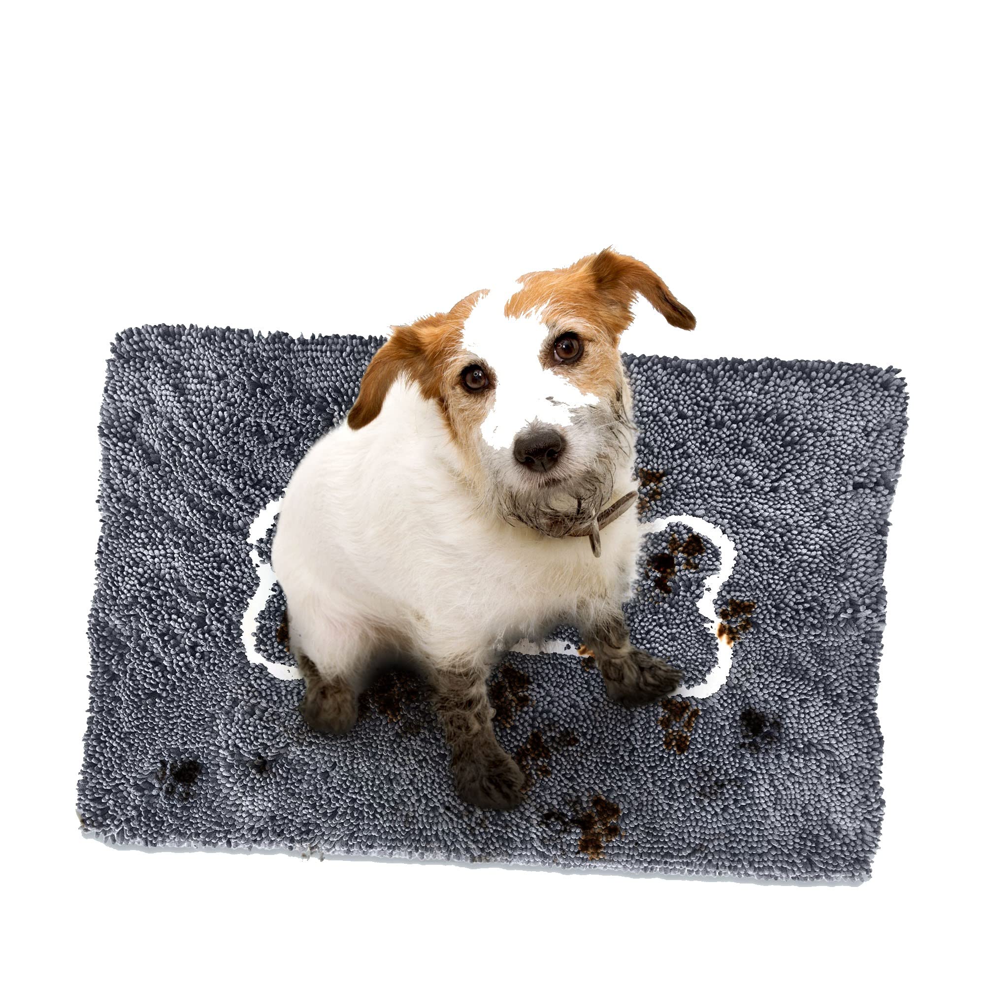 Soggy Doggy Microfiber Chenille Doormat for Wet Dog Paws, 26 x 36 Inch, Large Grey/White Bone