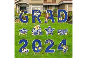 LNYSSQ 12PCS Graduation Decorations Waterproof Yard Signs Large Congrats Outdoor Congrats Grad Home Door Décor - So Proud of You - Class of 2024 Grad Party Supplies (Blue & Gold)