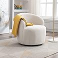 Homtique Small Swivel Barrel Chair,Comfy Round Club Chairs for Living Room Bedroom,360 Degree Swivel Single Sofa Lounge Accent Chair Boucle Armchair for Apartment,Hotel (Ivory-Teddy)