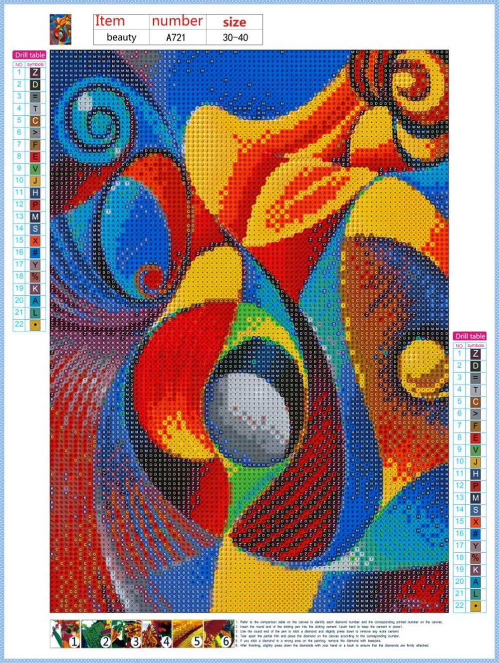 Kits pintura abstracta cuadros diamantes DIY pintura por numeros kit de  punto de cruz lienzo adhesivo de pared Pintura de diamantes 5D suministros  de arte y manualidades 30 x 40 cm Hogar