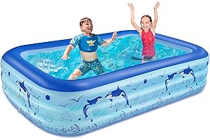 SYGELER Inflatable Swimming Pool, 200 x 140 x 55 cm Rectangular Pool for Girls, Boys, Garden, Backyard, Pool Party