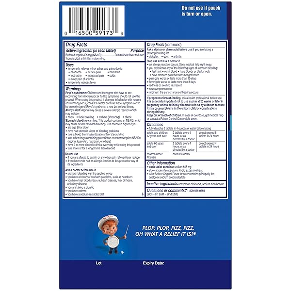 ALKA-SELTZER EFFERVESCENT TABLETS ORIGINAL FLAVOR, FAST MULTI-SYMPTOM RELIEF FROM HEADACHE AND BODY ACHE, DISSOLVABLE EFFERVESCENT FIZZY TABLETS, PAIN RELIEF DISPENSER PACK, 116 CT