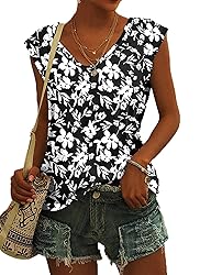 AUSELILY Womens Cap Sleeve T-Shirt Casual Loose Fit