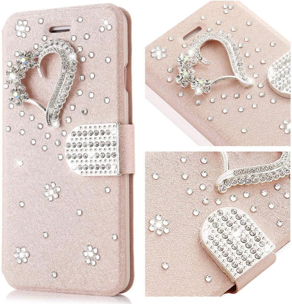 for iPhone Xr Case,L-FADNUT Bling Jewellery Crystal Rhinestone Flip PU Leather Case,3D Butterfly Magnetic Diamond Buckle with Stand Wallet Card Holder - 3D Love