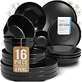 16 Piece Black Dinnerware Set for 4 | Matte Black Plates and Bowls Sets, Modern Stoneware Black Dishes Set | Scratch Resistant, Dishwasher & Microwave Safe | Matte Black Finish Ultra-Chic & Modern