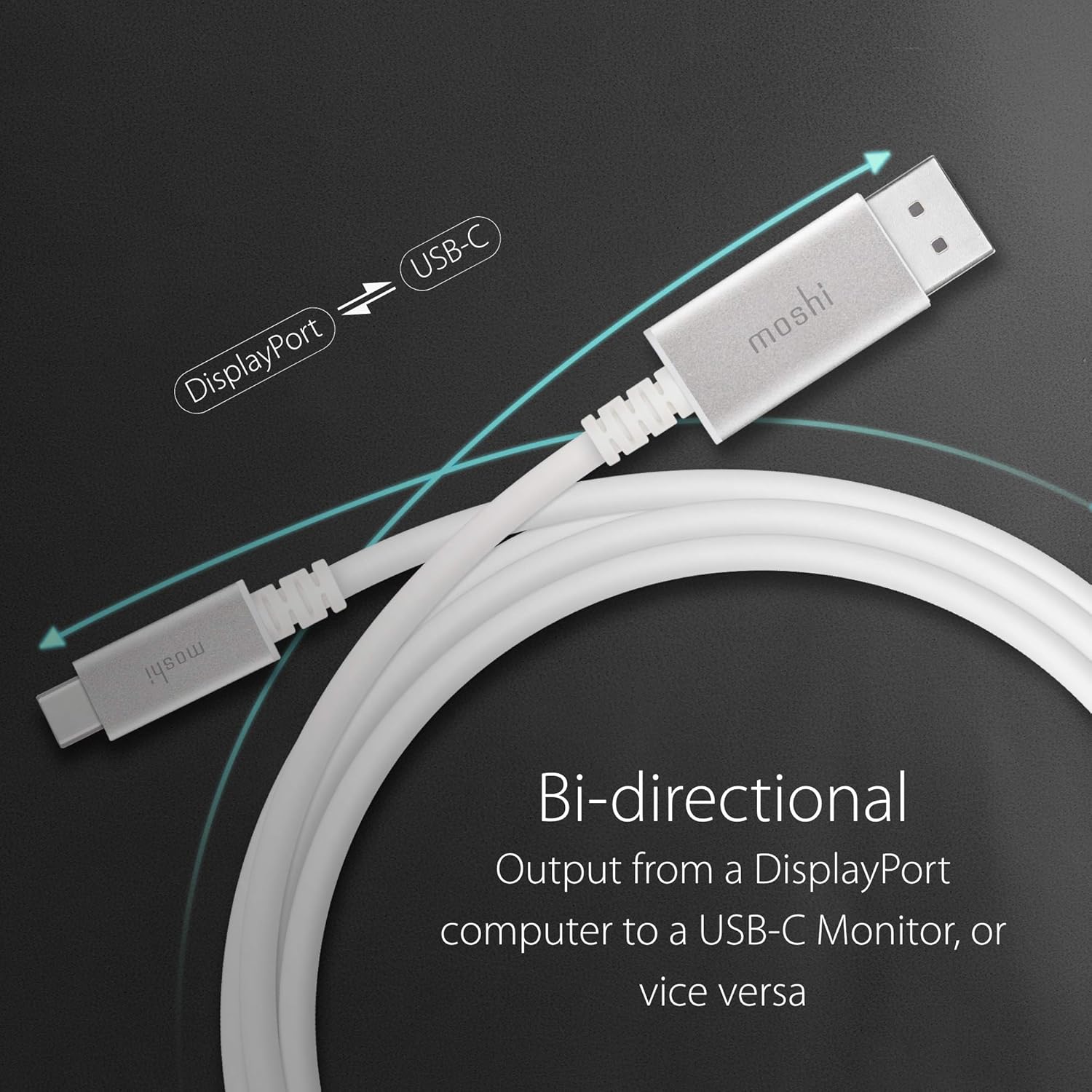 Moshi USB C to DisplayPort Cable 1.5m/5ft, Support 5K@60 Hz, 4K HDR, VESA Certified, Aluminum Housing, Thunderbolt 3 Compatible - Image 4