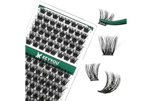 Lash Clusters 96pcs Individual Lashes D Curl 8-16MIX Eyelash Clusters KEYYOU Volume Wispy Lash Extension Soft&Comfortable Eas