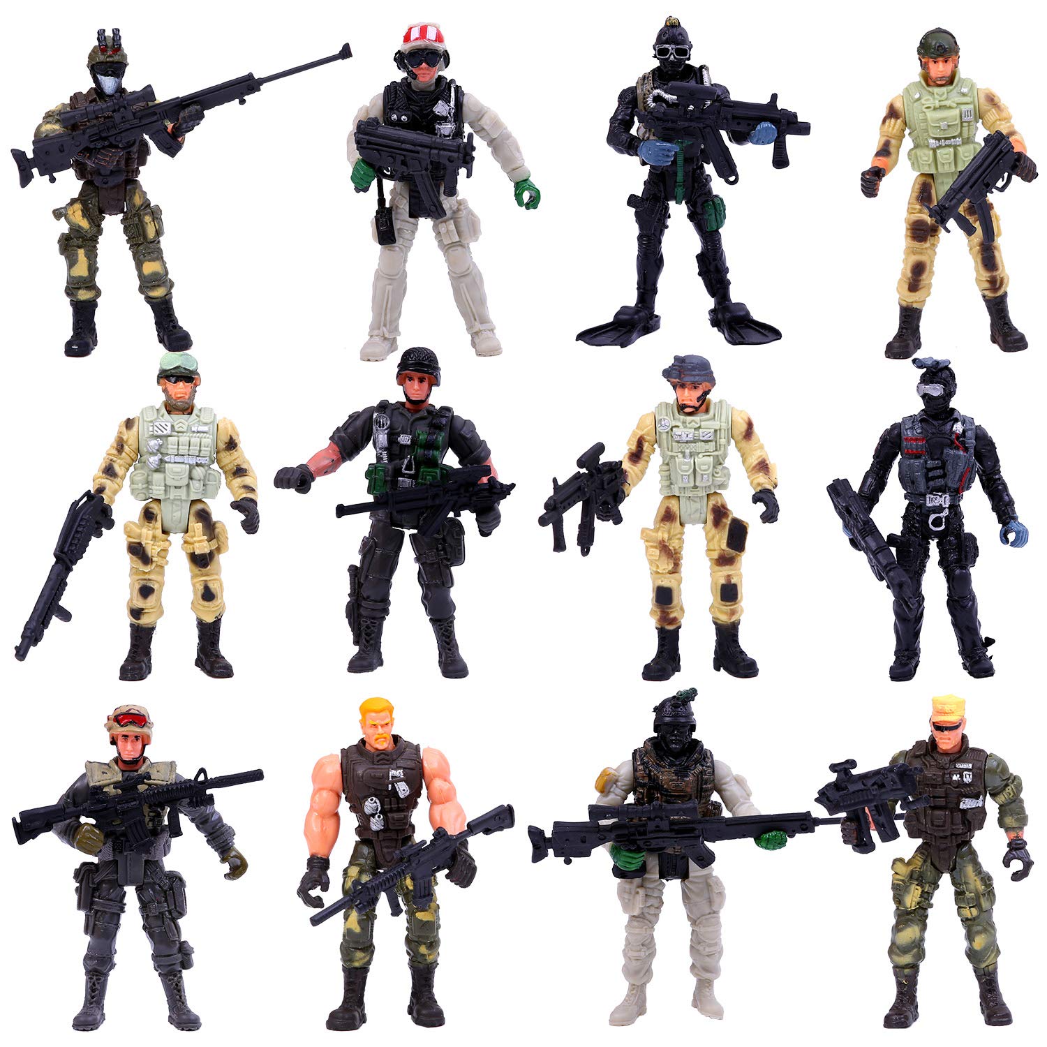 ELCOHO 12 Pieces Army Toy Soldiers Action Figures Assorted Military Figures Playsets in Various Poses