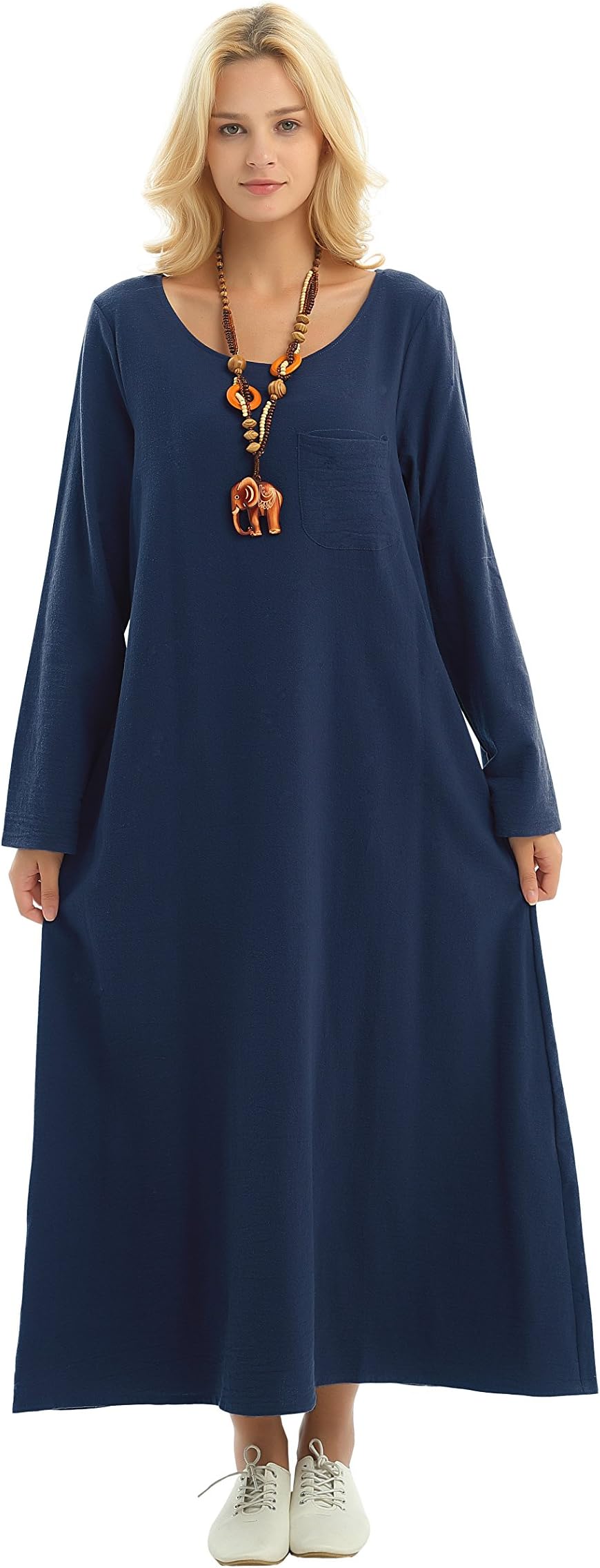 Anysize Long-Sleeved Linen Cotton Spring Summer Dress Plus Size Clothing F148A