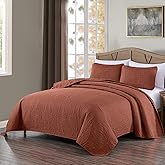 Chezmoi Collection Austin King Bedspread Set 3-Piece Pinsonic Quilted Oversized Bedspread Coverlet Set, King, Terracotta