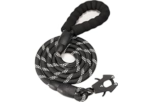 GEIT 2/4/5/6FT Dog Leash, Heavy Duty Rope Leashes, Reflective Nylon Pet Lead with Aluminum Quick Release/Locking Tactical Frog Clip for Small Medium and Large Dogs, Black, 1/2 inch