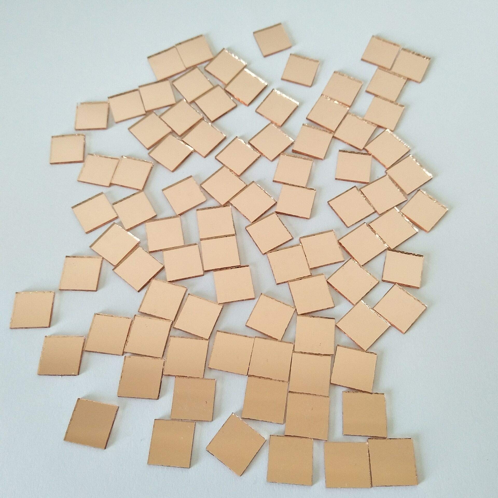 Square Mirror Mosaic,Glass Mirror Mosaic Tiles,Crafts Glass Mirror Tiles, Real Square Glass Mirror Table Scatter (Light Rose Gold, 10MM)