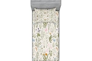 Ambesonne Floral Fitted Sheet & Pillow Sham Set, Vintage Garden Plants Botanical Classic Design, Decorative Printed 2 Piece Bedding Set for Dorm Room Bedroom Decor, Twin XL Size, Pink Blue