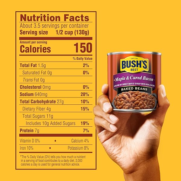 BUSH’S BEST 16 OZ CANNED MAPLE CURED BACON BAKED BEANS SOURCE OF PROTEIN AND FIBER, LOW FAT, GLUTEN FREE, (PACK OF 12)
