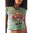 Graphic Baby Tees for Women Teenagers Y2k Flower Print Crop Tops Vintage 90s Aesthetic Grunge Tees Summer Shirts