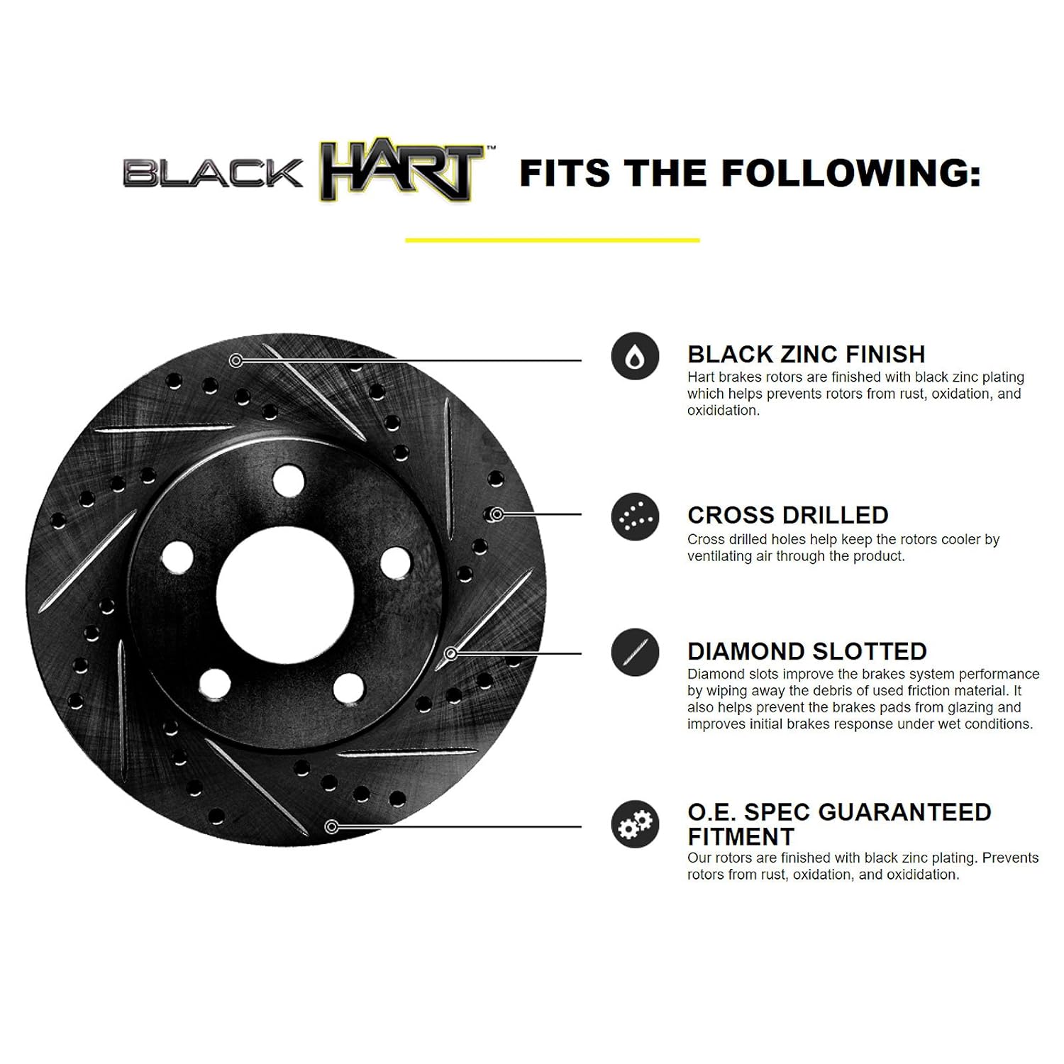 Full Kit Black Hart Drilled Slotted Brake Rotors and