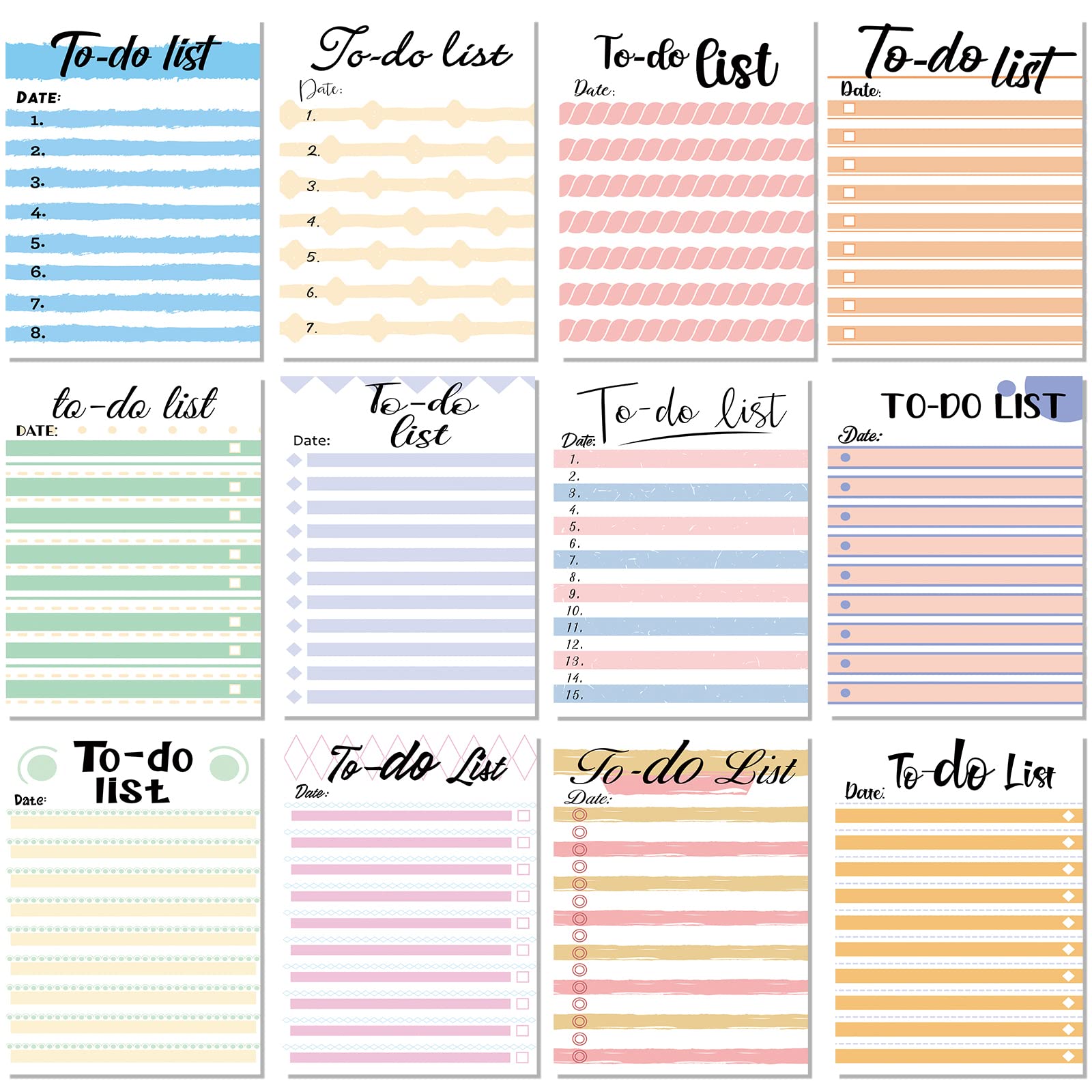 Photo 1 of 12 Pack Sticky Notes Notepad 3 x 4 Inch Cute to Do List Daily Lined Small Memo Planning Planner Assorted Colors 360 Sheets for Fridge Office Shopping List Notepad Reminders (Striped Style)