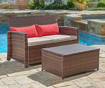 Amazon.com : SUNCROWN Outdoor Furniture Wicker Love-seat with Coffee ...