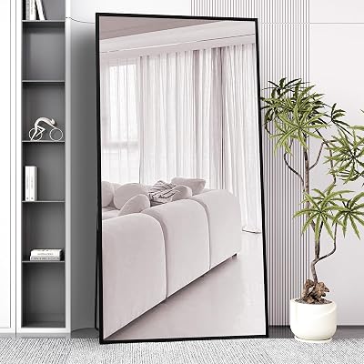 Beauty4U Full Length Mirror 200x100cm Black Aluminum Frame Free Standing