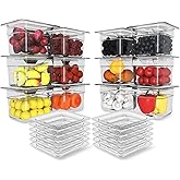 HNEDSEN 12 Pack Plastic Food Pan with Lid 1/6 Size 4 Inch Deep Restaurant Clear Food Storage Containers Polycarbonate Commercial Hotel Pans for Fruits Vegetables Beans Corns (12 PCS, 4'' Deep)