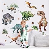 Supzone Dinosaur Wall Decals, Large Dino Wall Stickers Volcano Tropical Plants Cactus Peel and Stick Art Decoration for Boys Girls Kids Classroom Bedroom Toddler Playroom Nursery Room