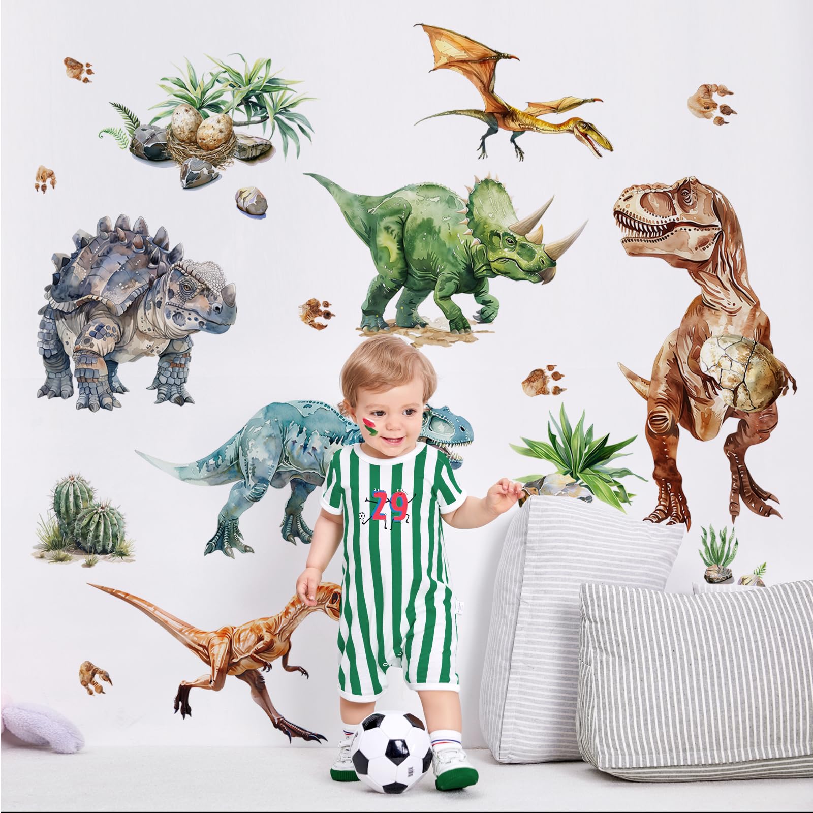Photo 1 of Supzone Dinosaur Wall Decals, Large Dino Wall Stickers Volcano Tropical Plants Cactus Peel and Stick Art Decoration for Boys Girls Kids Classroom Bedroom Toddler Playroom Nursery Room