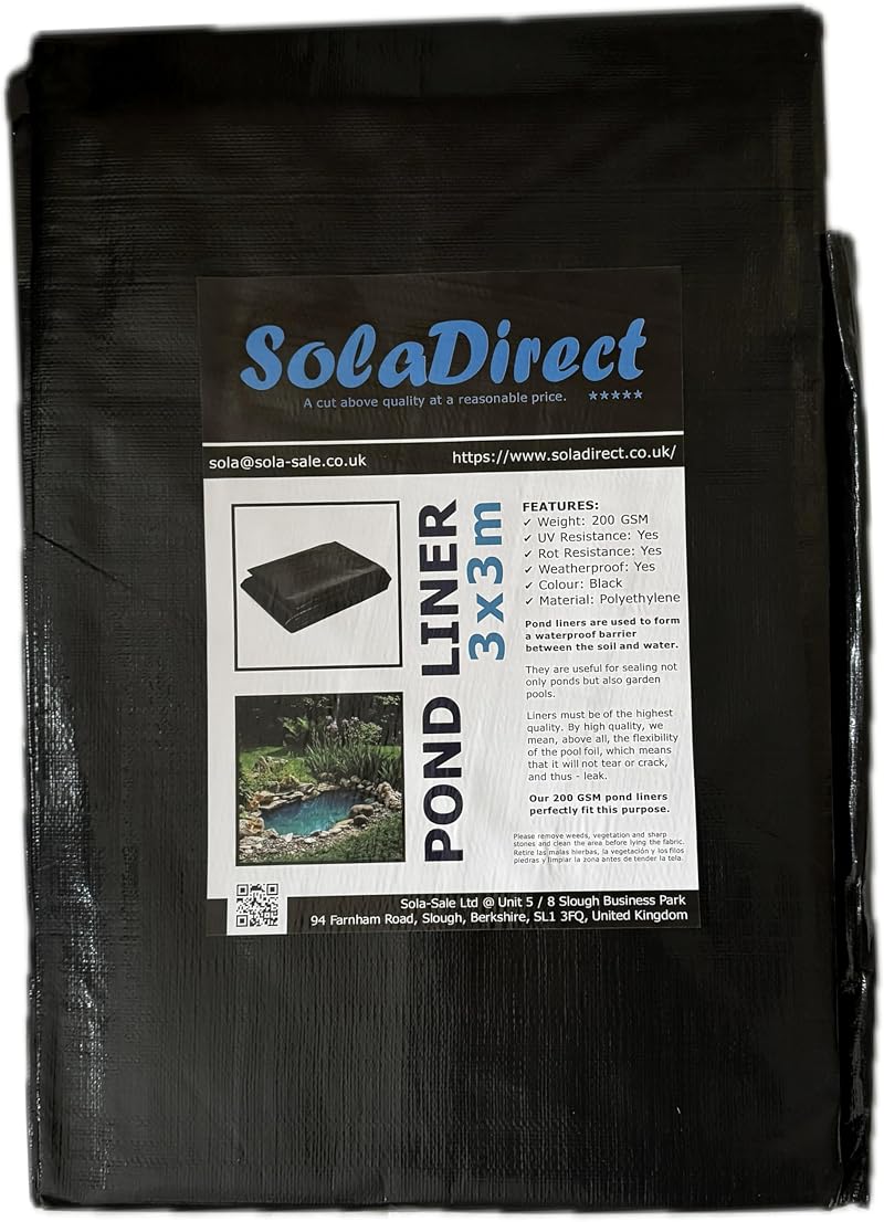 SolaDirect Pond Liner 3 x 3 m 200 GSM UV Resistant Tear-Resistant