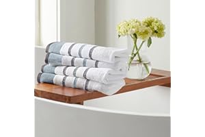 GREAT BAY HOME Decorative Hand Towel Set - Combed Cotton 4 Pack 26x16 Hand Towel Set - Luxurious, Ultra-Soft, Durable Towels for Bathroom Decor (Eucalyptus/Grey)