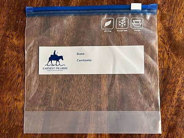 EARNEST PILGRIM QUART FOOD STORAGE FREEZER ZIPPER BAG, EASY OPEN ZIP SLIDER