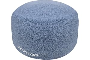 GLAXYFUR Unstuffed Ottoman Pouf Cover,Sherpa Fleece Faux Fur Foot Stool, 20x12 Inches Storage Solution, Floor Bean Bag (No Filler),Foot Rest for Living Room, Bedroom, Cover ONLY (Sherpa, Blue)