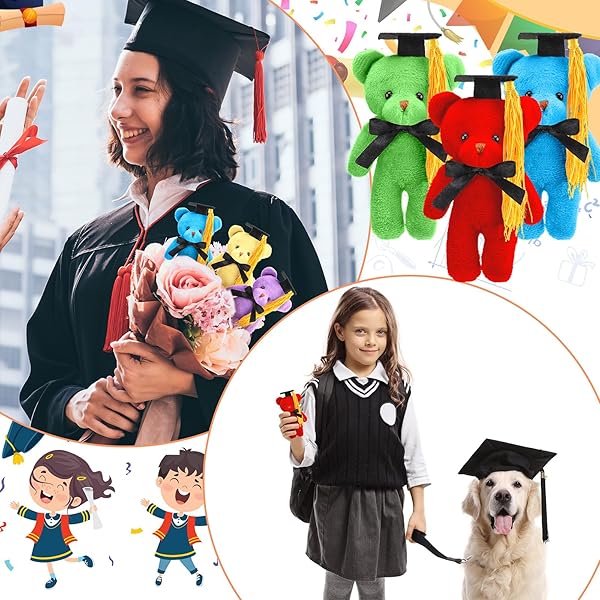 SOTIFF 24 PCS MINI GRADUATION BEAR PLUSH GIFT STUFFED ANIMAL WITH CAP GIFT FOR HER, FOR HIM, CLASS OF 2026 GRADUATION PRESENT FOR COLLEGE HIGH SCHOOL FOR DIY KEYCHAIN XMAS DECORATIONS(MULTICOLOR)